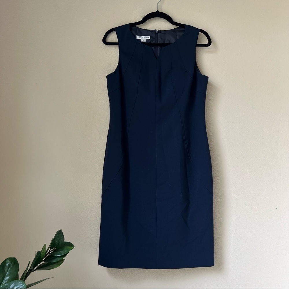 PENDLETON Virgin Wool Navy Sleeveless Sheath Dress Size 6 Petite